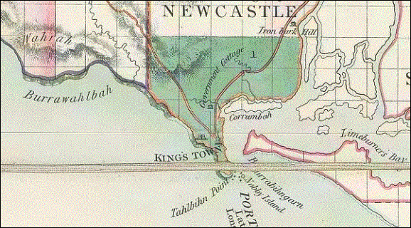 Henry Dangar's Map of Newcastle, using Aboriginal reference names 1828, NLA